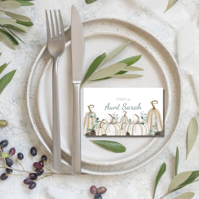 Neutralt: Bordsnumrets monteringskort för falltema Placeringskort (neutral beige, white and cream table number place cards for fall autumn thanksgiving dinner party)