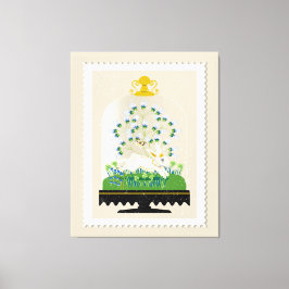 Neutralt Botaniska Bunny Cloche Fransk Farmhouse Canvastryck