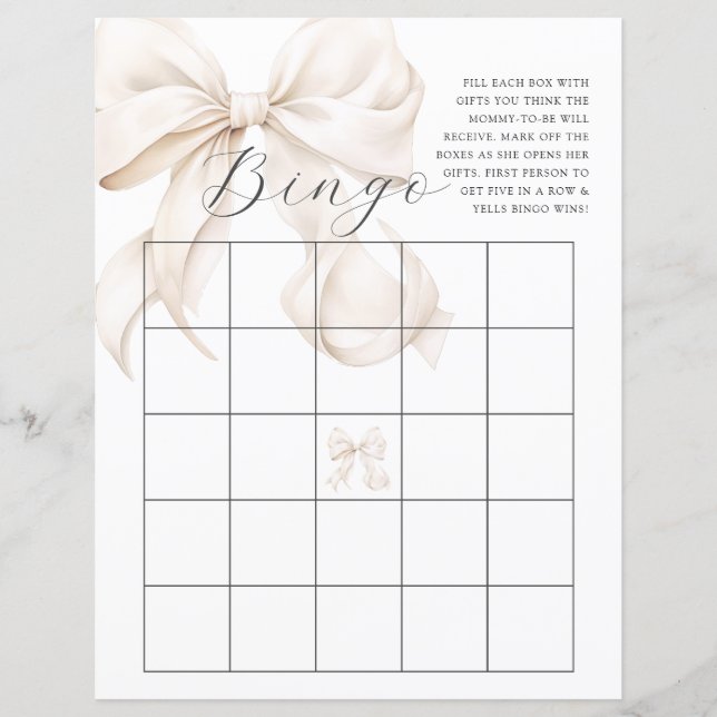 Neutralt Bow Baby Shower Bingo Game (Framsida)