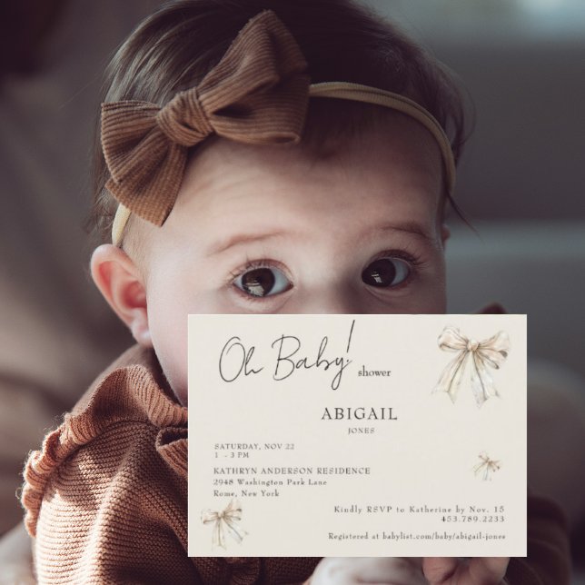 Neutralt Bows Oh Baby Shower-inbjudan Inbjudningar (Skapare uppladdad)