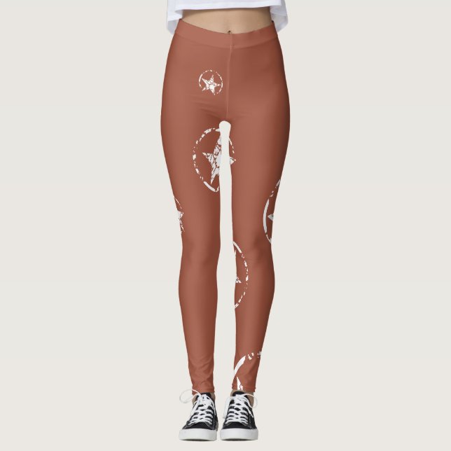 Neutralt Brick Jagged Circle Stars Leggings (Framsida)