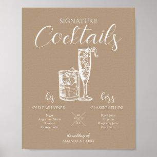 Neutralt Bröllop Namnteckning Cocktails Sign Poster