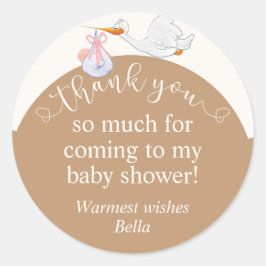 Neutralt Brown Baby Shower Stork Tack Sticker Runt Klistermärke