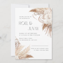 Neutralt Brown Boho Watercolor Flowers Inbjudningar