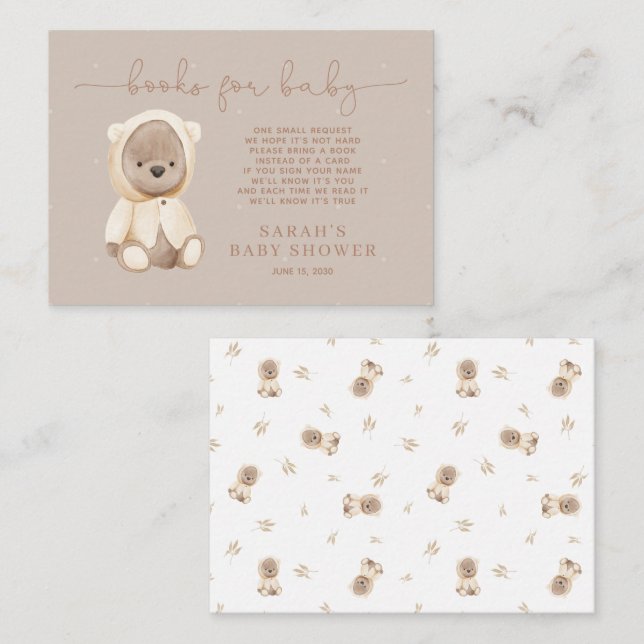 Neutralt Brown Nalle Baby Shower Bok Request Tilläggskort (Fram/baksida)