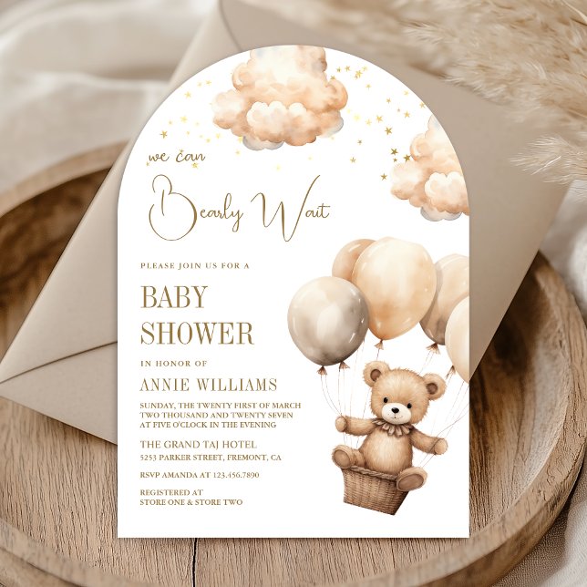 Neutralt Brown Nalle Balloons Arch Baby Shower Inbjudningar (Skapare uppladdad)