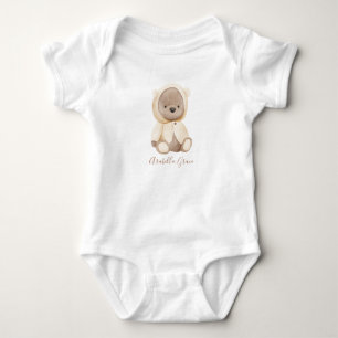 Neutralt Brown Nalle Personlig Namn Baby T Shirt