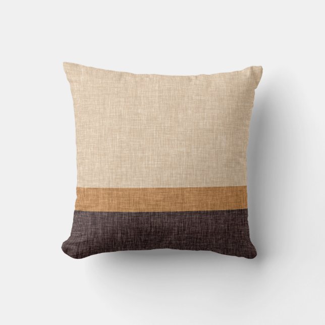 Neutralt Brown och Caramel Taupe 3 Rand Mönster Kudde (Framsida)