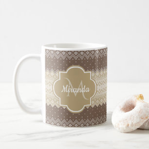 Neutralt Brown och Tan Sticka Mönster med Namn Kaffemugg