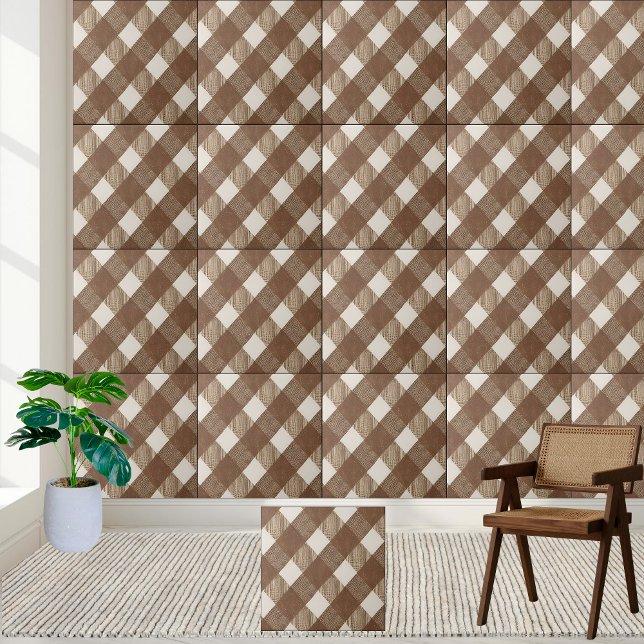 Neutralt Brun och Vit Kontrollerad panel Mönster Kakelplatta (Neutral Brown and White Checkered Tile Pattern)