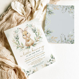 Neutralt Bunny Rabbit Greenery Guld Baby Shower Inbjudningar