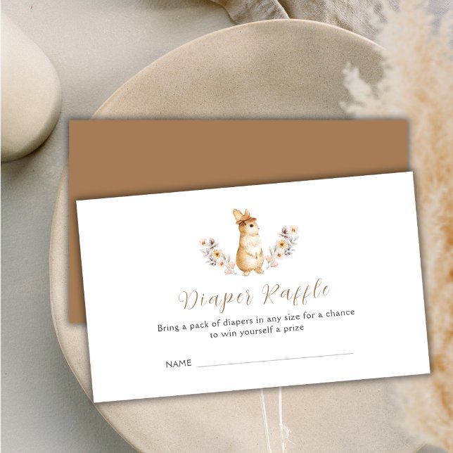 Neutralt Bunny Wildblomme Diaper Raffle Baby Showe Tilläggskort (Neutral Bunny Wildflower Diaper Raffle Baby Shower Enclosure Card)
