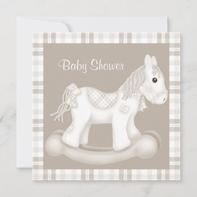 NEUTRALT CHECING ROCKING HORSE BABY SHOWER INVIAGE INBJUDNINGAR (Framsida)