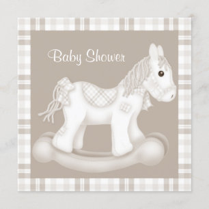 NEUTRALT CHECING ROCKING HORSE BABY SHOWER INVIAGE INBJUDNINGAR