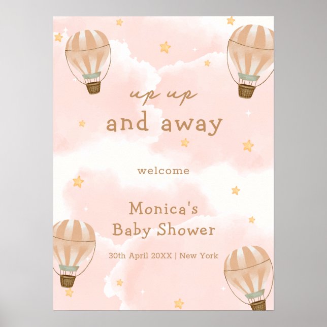 Neutralt Cloud Luftballong Baby Shower Välkommen Poster (Framsidan)