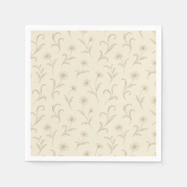 Neutralt Cream Daety Flower Botanical Print Pappersservett (Framsidan)
