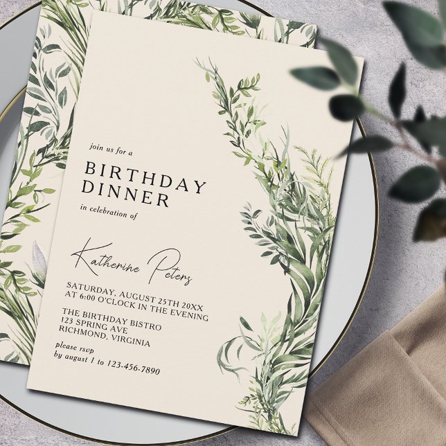 Neutralt Cream Ivory Chic Botaniska födelsedag Inbjudningar (Skapare uppladdad)