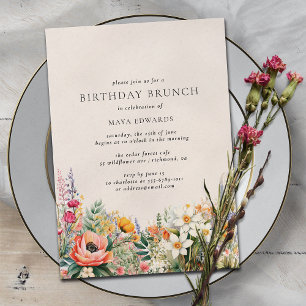 Neutralt Cream Rustic Blommigt Boho Birthday Bru Inbjudningar