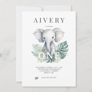 Neutralt Cute Elephant First Birthday Call Inbjudningar