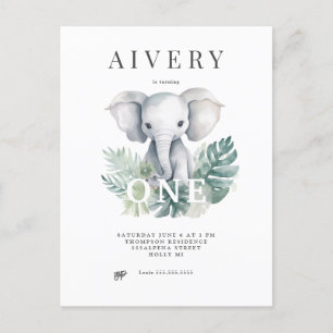 Neutralt Cute Elephant First Birthday Call Vykort