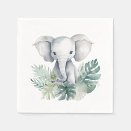 Neutralt Cute Elephant First Birthday Pappersservett