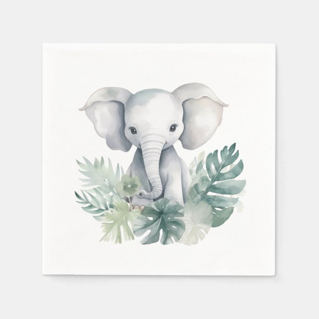 Neutralt Cute Elephant First Birthday Pappersservett (Framsidan)