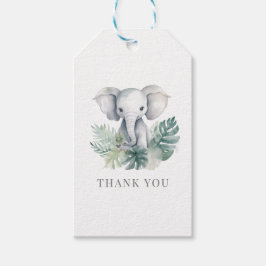 Neutralt Cute Elephant First Birthday Tack Presentetikett