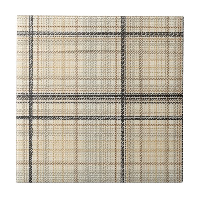 Neutralt Dammad linje Tartan Kakelplatta (Framsidan)