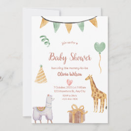 neutralt djur baby inbjudan baby shower