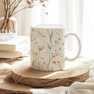 Neutralt Dry Watercolor Wildblommor Mönster Kaffemugg