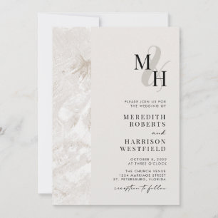 Neutralt Earth Tones QR-kod Monogram Bröllop Inbjudningar