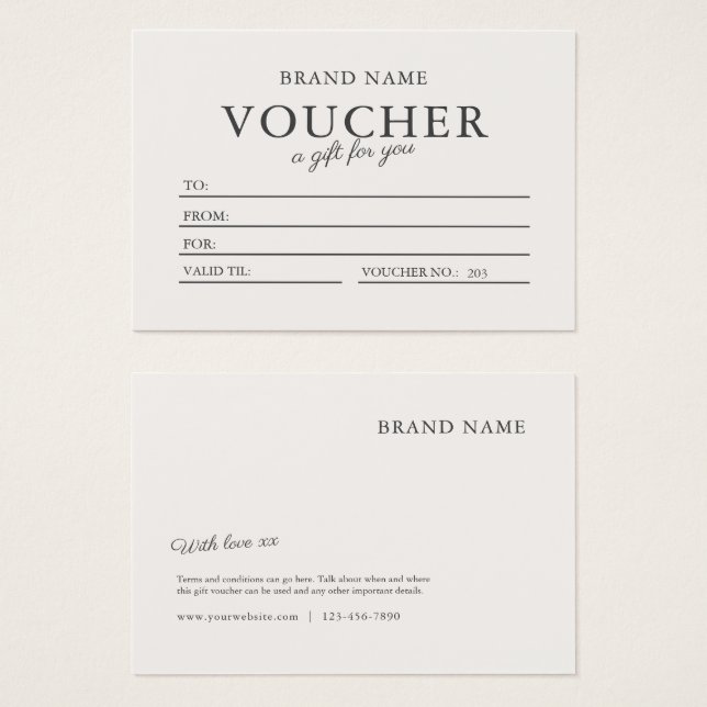 Neutralt Earthy Modern Business Gift Certificate Visitkort (Framsida & baksida)