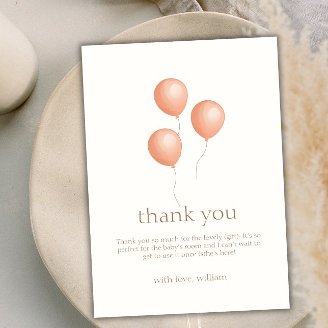 Neutralt Elegant Boho Balloon Baby Shower Tack Kort (Neutral Elegant Boho Balloon Baby Shower Thank You Card)