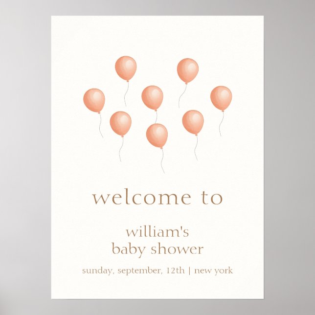 Neutralt Elegant Boho Balloon Baby Shower Välkomme Poster (Framsidan)