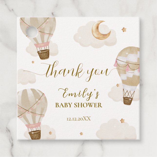 Neutralt Elegant Boho Luftballong Baby Shower Gåvor Etiketter (Framsida)