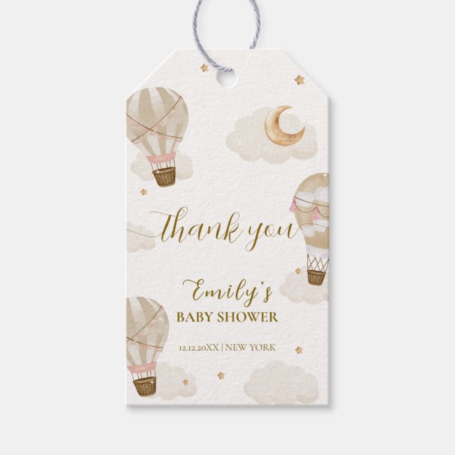 Neutralt Elegant Boho Luftballong Baby Shower Presentetikett (Framsidan)