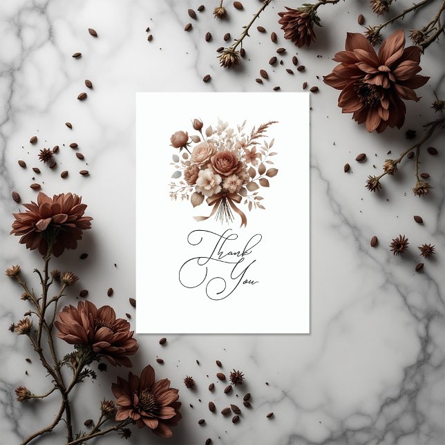 Neutralt Elegant Mocha Mousse Blommigt Tack Kort (Neutral Elegant Mocha Mousse Floral Thank You Card)