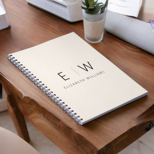 Neutralt Elegant Modern Minimalist Monogram Namn Anteckningsbok