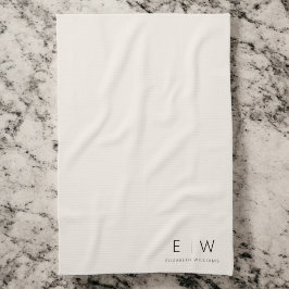 Neutralt Elegant Modern Minimalist Monogram Namn Kökshandduk
