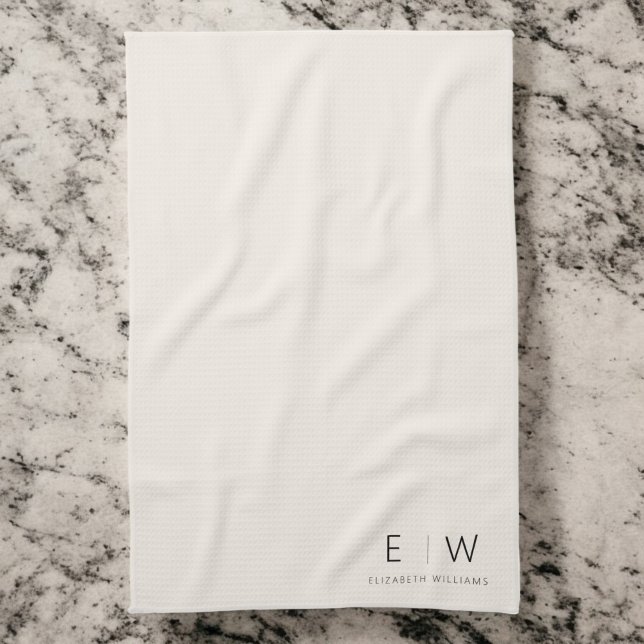 Neutralt Elegant Modern Minimalist Monogram Namn Kökshandduk (Skapare uppladdad)