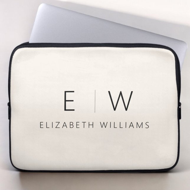 Neutralt Elegant Modern Minimalist Monogram Namn Laptop Fodral (Skapare uppladdad)