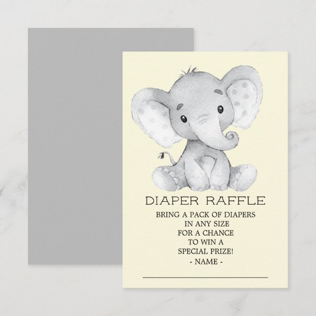 Neutralt Elephant Baby Shower Diaper Raffle Biljet Inbjudningar (Fram/baksida)