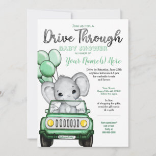 Neutralt Elephant Baby Shower Drive by Mint Car Inbjudningar