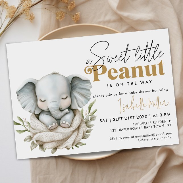 Neutralt Elephant Soft Greenery Guld Baby Shower Inbjudningar (Neutral Elephant Soft Greenery Gold Baby Shower Invitation)