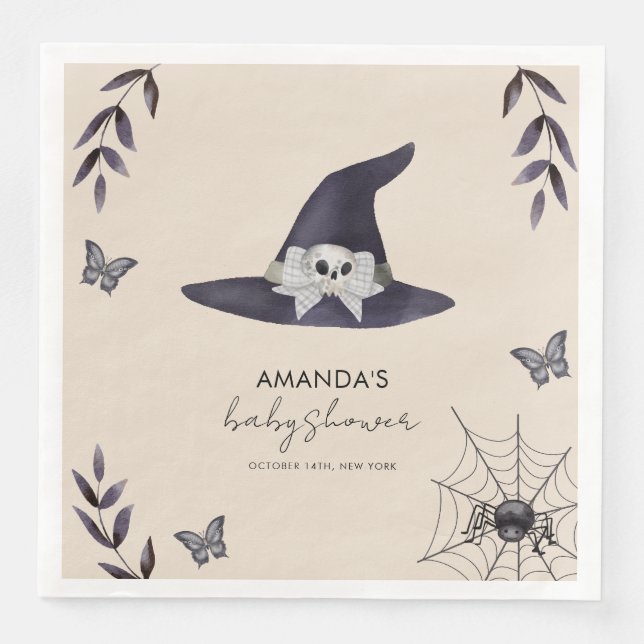 Neutralt Enkel liten Boo Witch Hat Baby Shower Pappersservett (Framsida)