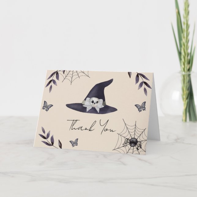 Neutralt Enkel liten Boo Witch Hat Baby Shower Tack Kort (Framsida)