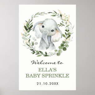 Neutralt Eucalyptus Greenery Elephant Baby Sprinkl Poster