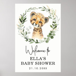 Neutralt Eucalyptus Greenery Leopard Baby Shower Poster