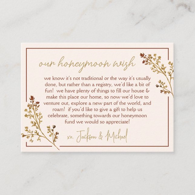 Neutralt Fall Foliage Honeymoon Fund Möhippa Tilläggskort (Framsida)