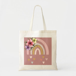 Neutralt Färg Boho Rainbow med blommor Tygkasse